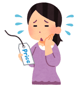 高い値札を見て驚く人のイラスト