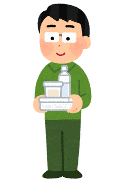 買った商品を手に持つ男性のイラスト