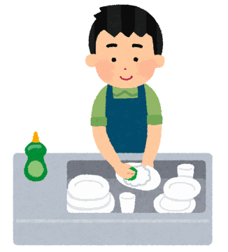 皿洗いをする男性のイラスト